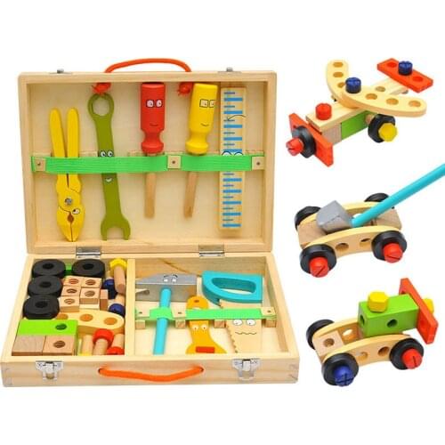 Kids DIY Tool Set Kit Educational Toys Simulation Repair ToolBox Wooden Game Learning Engineering Puzzle Toys For Boys