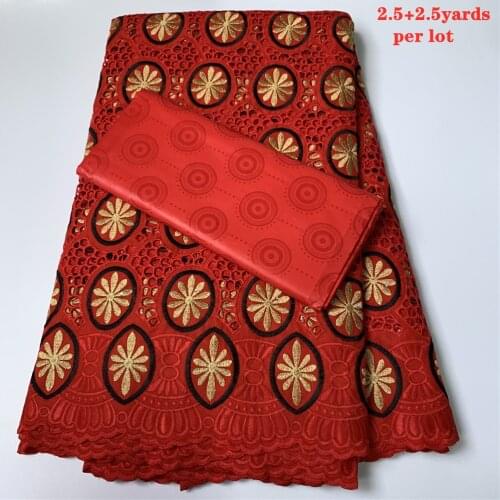 Latest African Lace Fabric Bazin Riche African Swiss Cotton Lace 2.5+2.5Yards Bazin Riche Fabric For Dress HZ1094