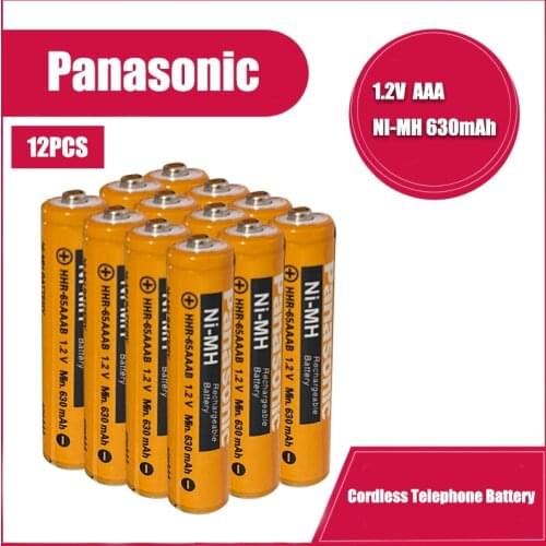12PCS Original New Rechargeable AAA battery 1.2V 630mAh HHR-65AAABU for panasonic Cordless Phone NI-MH Battery
