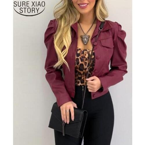 Autumn and winter 2021 clothes Fashion Short Jacket Women PU Coat Turn Down Collar Cardigan Jackets Ladies Tops female 12648