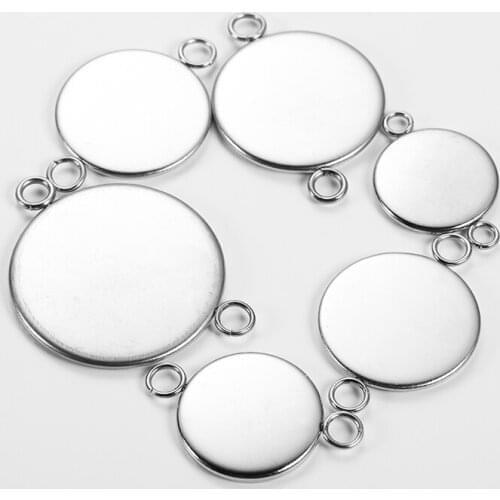 20Pcs/lot 6mm-25mm Stainless Steel Round Double Loop Pendant Base Stettings Cabochon Base Tray For Bracelet Necklace Jewelry