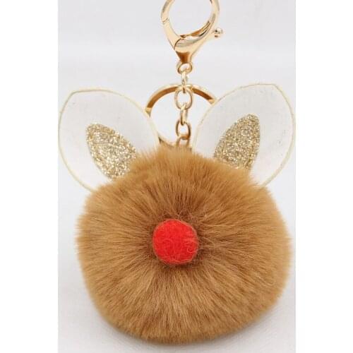 Rabbit Ears Fake Fur Ball Pompom Yellow Keychain Keyrings Pendents Car Bags Clothes Accessories Gifts Toys DIY