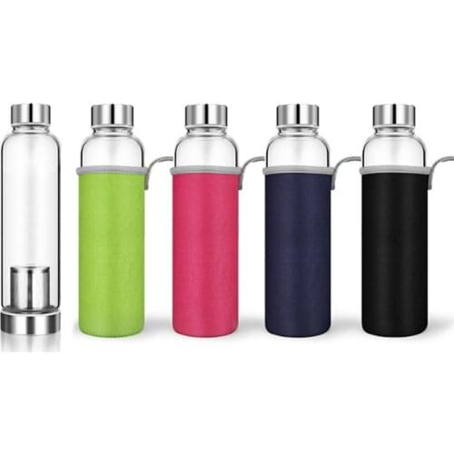 Portable Sports Glass Water Drinking Glass Bottles Protection Sleeve 550ml