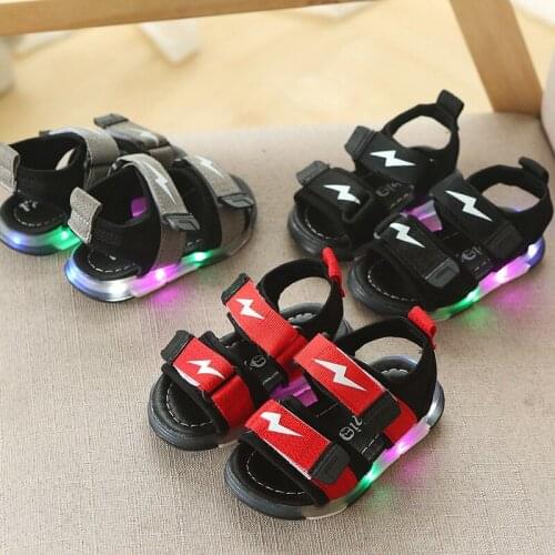 Summer Kids Led Glowing Sandals Boys Girls Sport Casual Light Shoes Children Baby Flat Shoes Kids Beach Leather Sandals