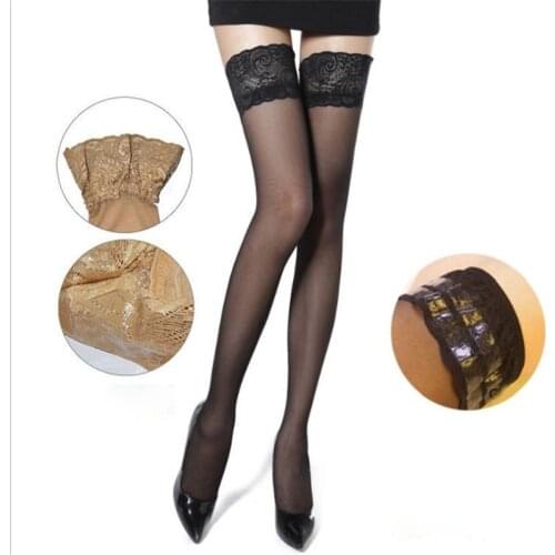 Sexy Womens High Stockings Lace Top Silicon Strap Anti-skid Thigh Nightclub Medias De Mujer Stockings Female Erotic Anti-slip