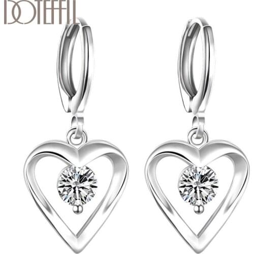 DOTEFFIL 925 Sterling Silver Heart-Shaped AAA Zircon Earrings Charm Women Jewelry Fashion Wedding Engagement Party Gift