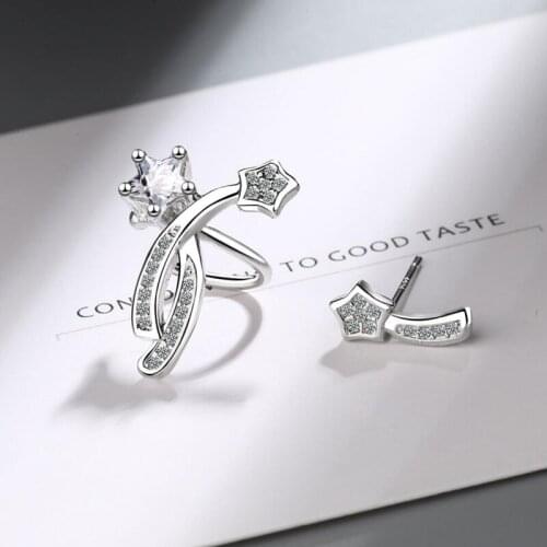 KOFSAC Fashion 925 Sterling Silver Earrings For Women Jewelry Shiny Zircon Star Cute Meteor Clip Earring Girl Party Accessories