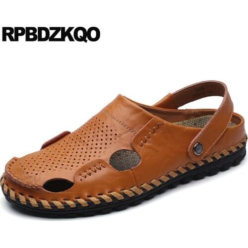 Designer shoes men high quality beach native leather slides sandals breathable slippers brown slip on italian runway fashion