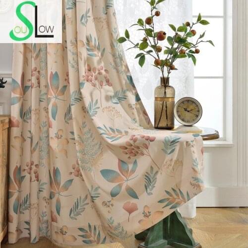 Slow Soul Wood Plate Modern Pastoral Cotton Printed Leaves Cortinas Tulle Curtains For Living Room Kitchen Bedroom Blinds