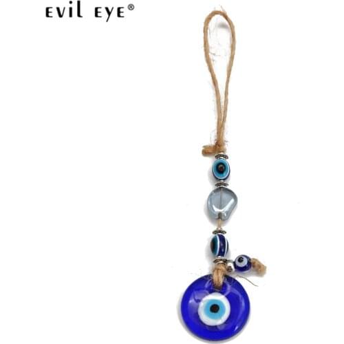 EVIL EYE Glass Blue Turkish Evil Eye Round Bead Pendant Wall Hanging Braided Handmade Decoration for Home Living Room Car BE259
