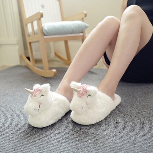 Suihyung Plush Unicorn Slippers For Women 2020 New Winter Warm Indoor Home Floor Shoes Girls Fur Slip On Female Furry Slippers