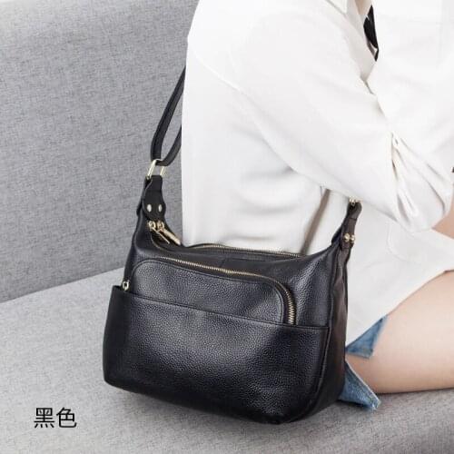 Hot sale 2018 New Item New simple multi head layer genuine leather sandwich single shoulder bag female leather zipper bag #38173