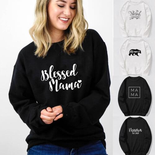 Blessed Mama Letter Print Women Sweatshirt Mom Life Harajuku Streetwear Pullovers Brushed Tops Mother Gift Ropa De Mujer Fashion