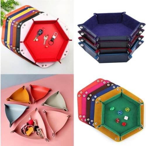 Rolling Folding Hexagon Dice Game Storage Tray Holder Double Sided Thick PU Leather&Velvet Dice Mat Office Supplies