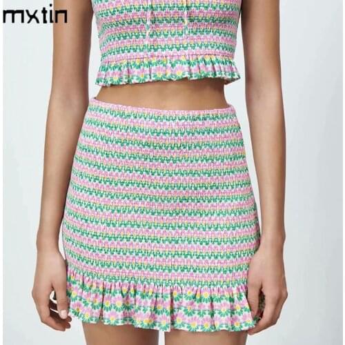 2021 Women Summer Vintage Floarl Print Mini Skirt Chic Elasticity Streetwear Ladies Short Skirts Casual Faldas Vestidos Mujer