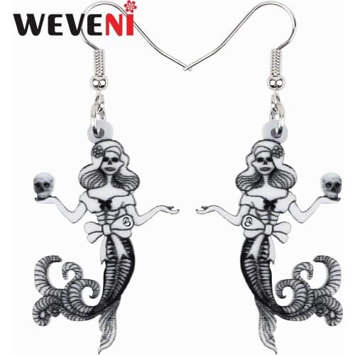 WEVENI Halloween Acrylic Horror Fish Tail Skull Beauty Earrings Fashion Big Drop Dangle Charm Gift Jewelry For Women Girls Teens