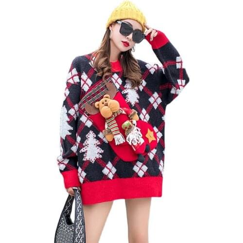 3D Appliques Women Ugly Christmas Sweater For Holidays O-Neck Loose Female Pullovers Autumn Winter Tops Outer Wear Knit Clothing