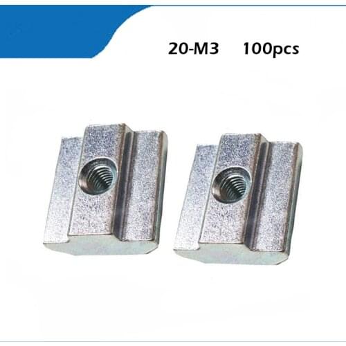 100pcs/lot T Sliding Nut Block Square nuts M3 for 2020 Aluminum Profile Slot Zinc Coated Plate Aluminum connector Accessories
