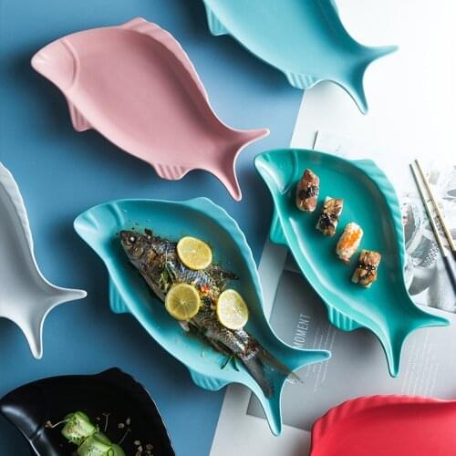 14 inch 16 inch irregular fish-shaped dish ceramic solid color glaze steamed fish dish porcelain dinner plate household plate