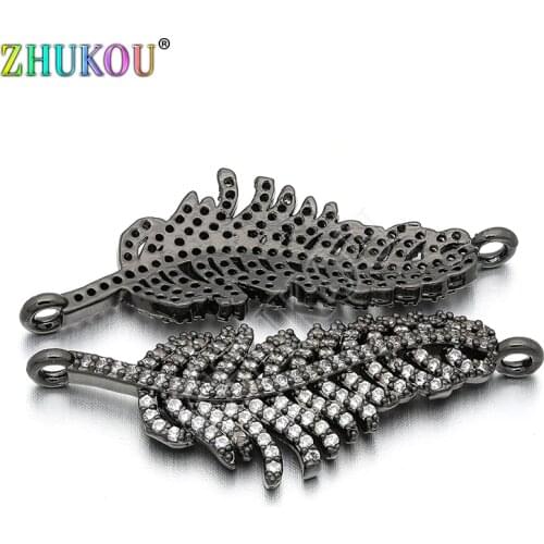 15*42mm Brass Cubic Zirconia Leaf Charms Connectors for Diy Jewelry Findings, Hole: 1.5mm, Model: VS115