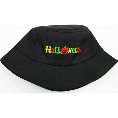 2021 Halloween Letter Embroidery Cotton Bucket Hat Fisherman Hat Outdoor Travel Sun Cap Hats for Men and Women 287