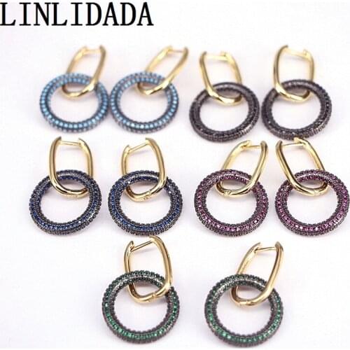 5Pairs Women Charm Gold Filled CZ Micro Pave Dangle Earrings Circle Hoop Earrings in Mix color