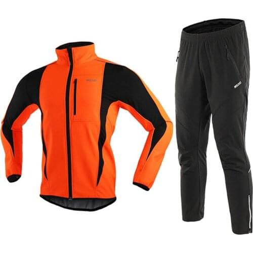ARSUXEO Cycling Winter Jacket Coat Reflective Fleece Thermal Bicycle Clothing Set Sportswear Windproof MTB Bike Jerseys Clothes