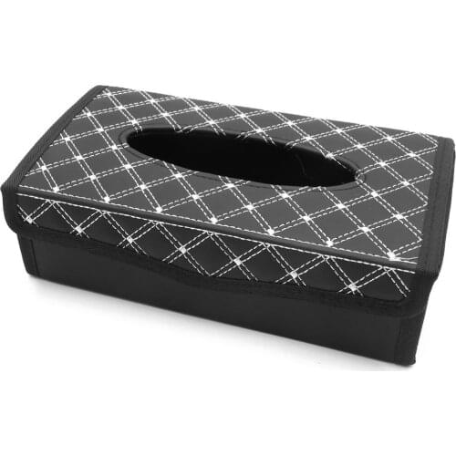 Uxcell White Black Foldable Tissue Box Napkin Storage Case Holder for Car