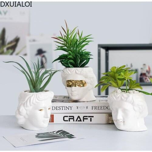 DXUIALOI Nordic Phnom Penh creative human face flower pot resin crafts office living room desktop plant potted housewarming gift