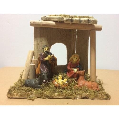 Handmade wooden house Jesus, the Holy Family, the family of three, icon decoration, Christmas manger group gifts