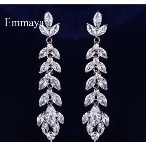 Emmaya Fashion Design White Long Earring Branch Shape Full Of Cubic Zircon Elegant Jewelry Women Fashion Dress-up In Dinner