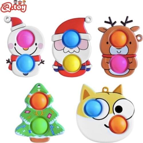 Fidget Pop Squish Toys Cartoon Anime Style Christmas Gift Santa Christmas Tree Pop Pubble Sensory Toys
