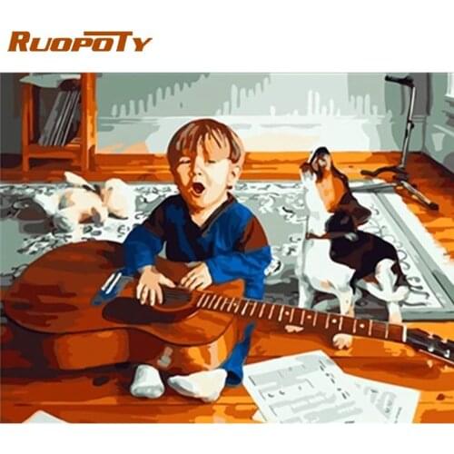 RUOPOTY Little Boy Play The Guitar Oil Picture By Numbers Handmade 40x50cm Frame On Canvas Modern Home Decoration Artwork