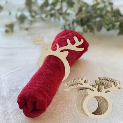 5pcs Christmas Napkin Ring Holders Xmas table Decoration for home Wooden reindeer horn tissue ring New Year Navidad decor Noel