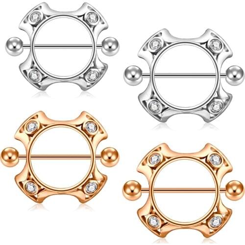 16G nipple ring stainless steel straight barbell tongue ring nipple ring female CZ four-point drill nipple perforation female