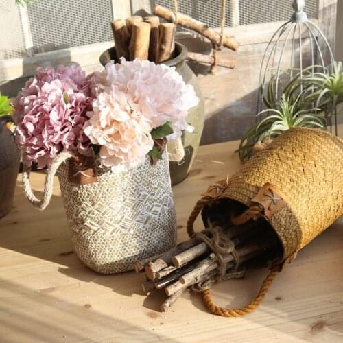 Natural Straw Flower Basket Storage Basket for Home Decoration Tabletop Display Craft Flower Vase Fake Flower Basket