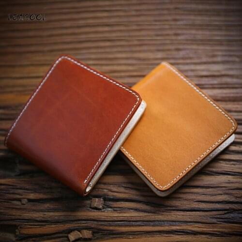 100% Genuine Leather Wallet Vintage Handmade Men Short Small Wallets Men Women Slim Purse With Card Holder Coin Pocket