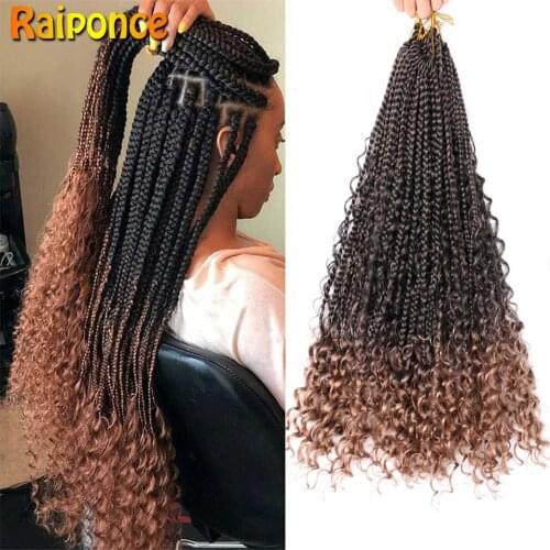 Box Braids Bohemian With Curly Ends Crochet Hair Ombre Synthetic Hair Extensions Crochet Braids Messy Goddess Braiding Hair