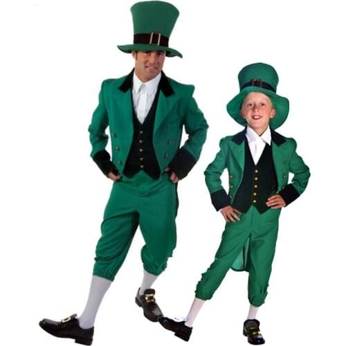 Parent-Child St. Patricks Day Costume Republic Of Ireland Green Elf Cosplay Carnival Halloween Parade Fancy Party Clothes
