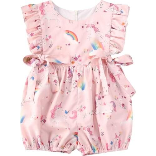 Newborn Toddler Baby Girls Summer Unicron Bodysuit Ruffles Sleeve Bodysuit Rianbow Jumpsuits