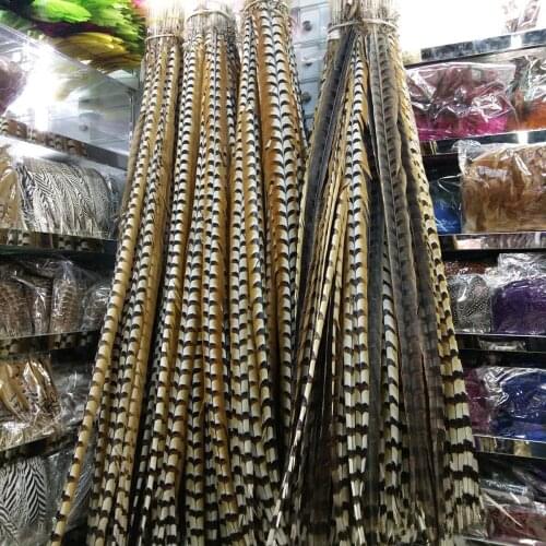 Hot 100pcs High Quality 44-48inch/110-120cm Natural Copper Tail Chicken Feathers Stage Performances Craft Making Decoration