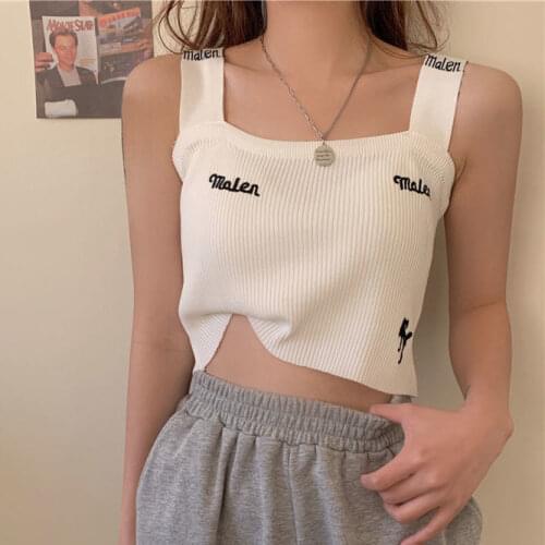 Camisole, Short Ins Top Womens Clothing Inner Design Hot Girl Outer Wear European and American Knitted Net Red Hot Style