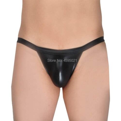 Men Leather Like Bikini Briefs Stretchy Jockstrap Faux Bikinis Gay Men Underwear Sexy Short Jockstrap
