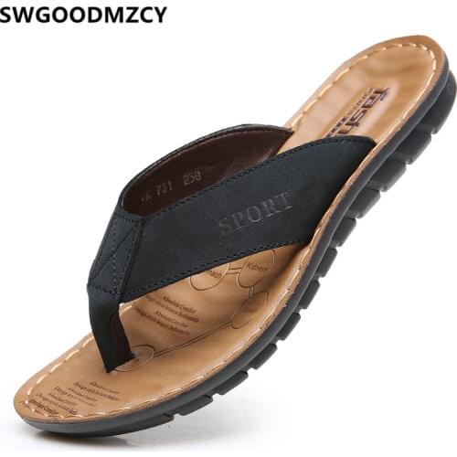 Flip Flops Mens Slippers Outdoor Leather Slippers Sport Shoes Men Summer Shoes Beach Slippers Shoes+male Chinelos Homens Papcie