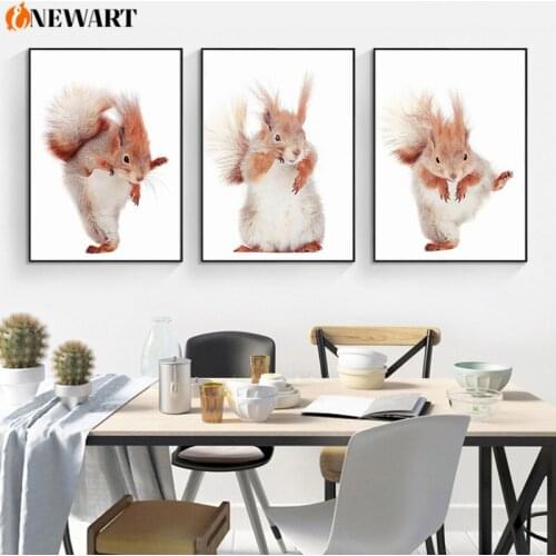 Dancing Squirrel Wall Art Animal Canvas Painting for Living Room Wall Poster Print Lovely Baby Room Decoration Picture Decor