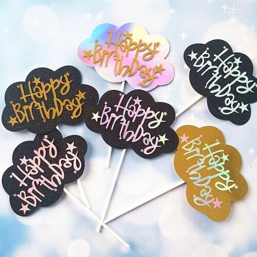 New Star Happy Birthday Cupcake Topper Cloud Glitter Gold Paper Cake Topper For Kids Birthday Party Cake Decorations Baby Shower