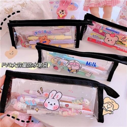 New Transparent PVC Thickened Kawaii Rabbit Desk Organizer Pencil Case Makeup Storage Bag School Office Stationery