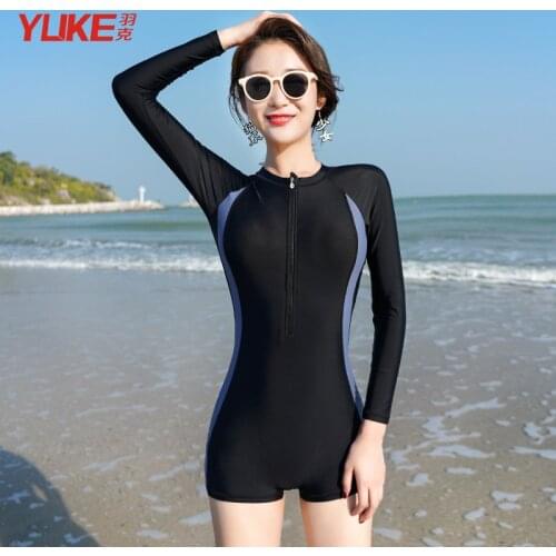Slim Cover Belly Diving Long-sleeved Hot Spring Swimwear One- piece Conservative New Professional Sports Ladies swimsuit women
