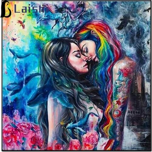 Full 5D Diy Daimond Painting Abstract lesbian&Flower 3D Diamond Painting Round Rhinestone Diamant Painting Embroidery Flower