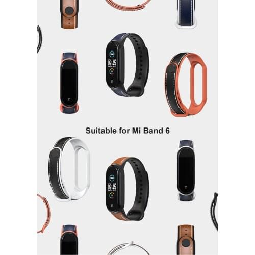 Strap For Mi Band 6/5 Strap Wristband Bracelet Replacement For Xiaomi Mi Band 6/5 Strap Leather Wristband Wrist Cowhide Strap